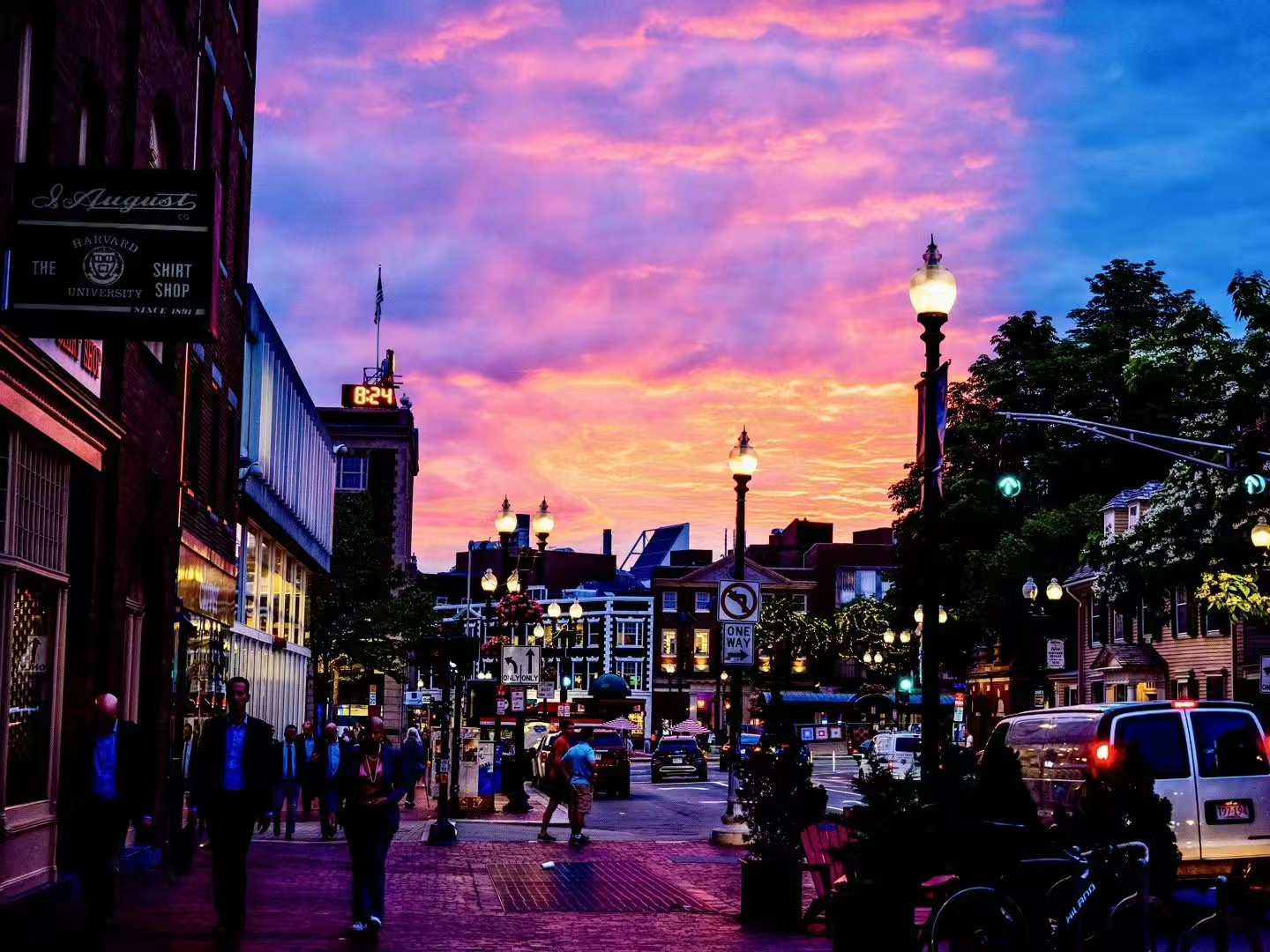 Sunset over Harvard Square in Cambridge